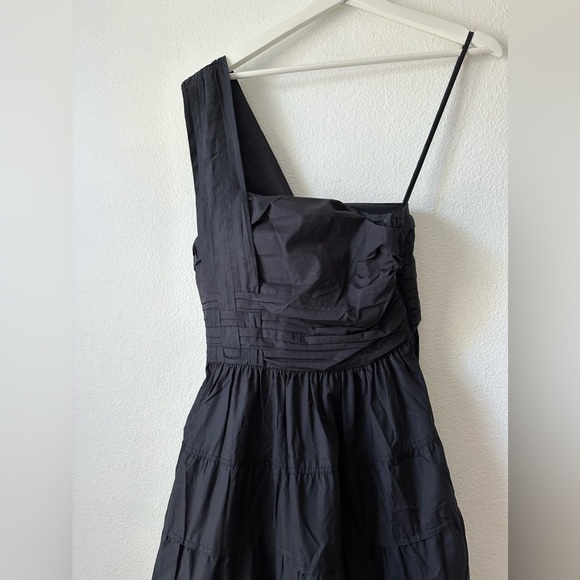 Ulla Johnson Ellie Dress Black Cotton One Shoulder Midi Dress - Picture 7 of 10